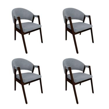 Imagem de Kit 4 Cadeiras De Jantar Madeira Maciça Helen Impermeável Castanho;Cinza Linho