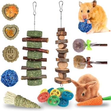 Imagem de RUNANIA Brinquedos de mastigação de coelho para dentes, palitos de madeira natural Timothy Grass Chew Bunny Brinquedos para coelho, porquinho-da-índia, hamster, chinchila, gerbil