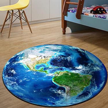 Imagem de Tapete redondo planeta Terra, tapetes redondos para quarto, lavável na máquina, macio, antiderrapante, tapete para sala de estar, tapete de chão interno, terra, diâmetro 100 cm/3,3 pés