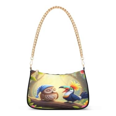 Imagem de Bolsa de ombro divertida com corrente de árvore de coruja feminina Hobo com estampa artística para uso diário e festa