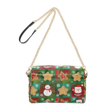 Imagem de Joitme Bolsa feminina transversal para celular vermelha verde com alça de corrente de retalhos de Natal PU couro PU
