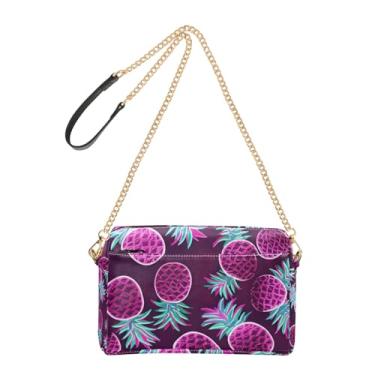 Imagem de Joitme Bolsa de ombro feminina transversal para celular bolsa de ombro de couro PU com alça de corrente rosa verde neon abacaxi