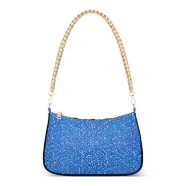 Imagem de Bolsa de ombro com textura azul vibrante, corrente de flash, bolsa feminina Hobo para uso diário e noturno