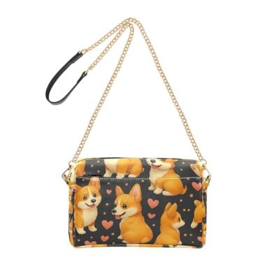 Imagem de Joitme Bolsa tiracolo feminina para celular, bolsa de ombro fofa para cães corgi com poses divertidas, alça de corrente de couro PU