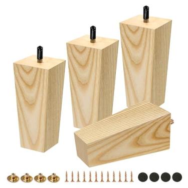 Imagem de FoDau770 Parafusos quadrados de 5/40.6 cm-18 Pernas de móveis de 12 cm, pernas de madeira de freixo para conjunto de 4, pés modernos de meados do século, peças de substituição de madeira para armário