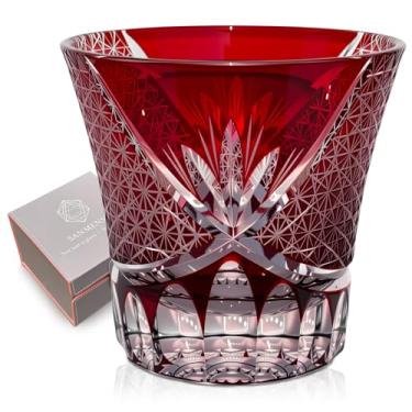 Imagem de SANMENMO Copos de uísque Kiriko Edo Tokyo - Estilo Japonês Luxo Feito à Mão Cristal de Alta Transparência Royal Lucky Red Pattern Copo de coquetel de cristal - Presente para homens, amantes de uísque