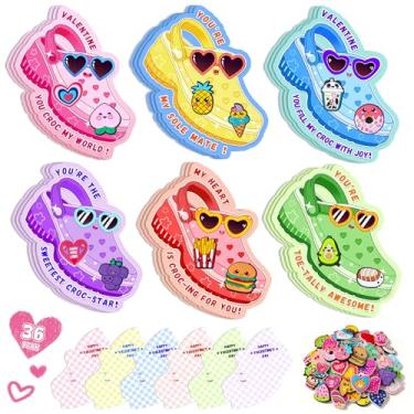 Imagem de Cartões de Dia dos Namorados para Crianças Sala de Aula Escolar - 36 Cartões de Dia dos Namorados com 72 Pingentes Exclusivos, 6 Desenhos Fofos - Presente de Troca de Dia dos Namorados para Meninos e