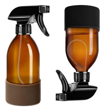 Imagem de Tecohouse Pacote com 2 frascos de spray de vidro âmbar de 360° com manga de silicone, recipientes recarregáveis vazios de 227 g com bicos de spray ajustáveis, frascos de spray para soluções de limpeza