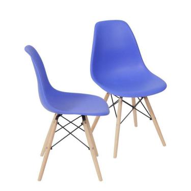 Imagem de Kit 2 Cadeiras Boxbit Dkr Eames Base Em Madeira Azul Escuro