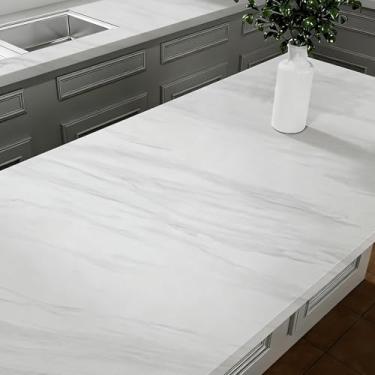 Imagem de Stickyart Papel de contato grande de mármore branco fosco 91,4 x 406,4 cm, à prova d'água, papel de contato de granito espesso para bancadas, envoltório de vinil branco cinza decorativo removível para