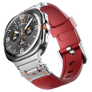 Imagem de AHGDDA Para galaxy watch 7 ultra fluororubber pulseiras para samsung galaxy watch ultra cinta 47mm acessórios pulseira esportiva(Red Silver)