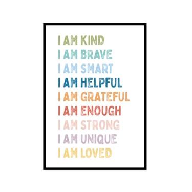 Imagem de Pôster em tela Positive Affirmations Growth Mindset Feelings Wall Art Kids Mental Health Therapy Pictures Playroom Classroom Decor Educational Prints (SKU2,16x24") (40 x 60 cm), moldura preta)
