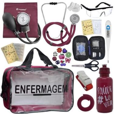 Imagem de Kit Bolsa Transparente Aparelho de Pressão Aneroide Medidor de Glicose