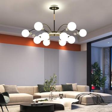 Imagem de Lustre E27 de meados do século XX, lustre de cristal com cúpula de vidro esférica, iluminação moderna estilo Sputnik, luminária pendente com galho dourado para restaurante, quarto, sala de e