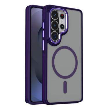 Imagem de POYUFRG Capa magnética para Samsung Galaxy S26 Ultra/S26 Plus/S26, capa de telefone translúcida fosca fina com capa de proteção para lente de câmera, roxa, S26 Plus
