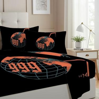 Imagem de Allenjoy Jogo de lençol casal com elástico e estampa de rapper emocional, com bolsos profundos de até 40,6 cm, decoração de quarto com 2 fronhas SC00224-009