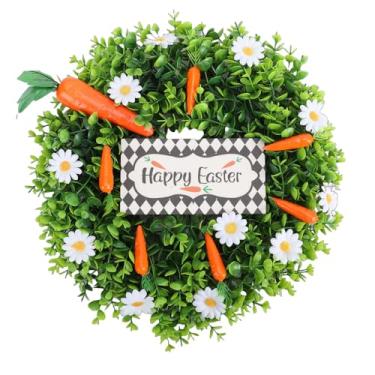 Imagem de Naroote Grinaldas de Primavera para Porta Frente Guirlanda Primavera Artificial de 15,75 pol. Decoração Páscoa Com Margarida Branca, Cenoura, Folhas Verdes, Decoração Suspensa