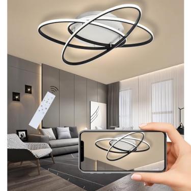 Imagem de Luminária de teto LED dimerizável com controle remoto, design moderno e minimalista, ideal para quarto e sala de estar, com função de memória (60cm).