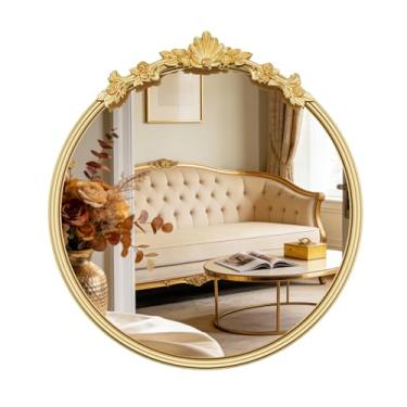 Imagem de DUOHONG Espelho redondo de 54 cm x 19,68 cm, espelho circular estilo barroco, retrovisores de parede com moldura de metal dourado vintage para penteadeira, banheiro ou quarto