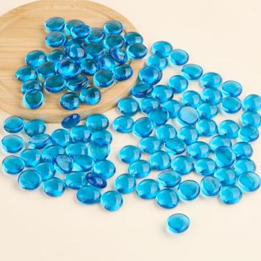 Imagem de UU UNIHOM Contas de vidro planas azuis para vaso, 50 peças, pedras de água para decoração de aquário, pedras de vidro para centro de mesa de Natal, festa de casamento, velas flutuantes, plantio