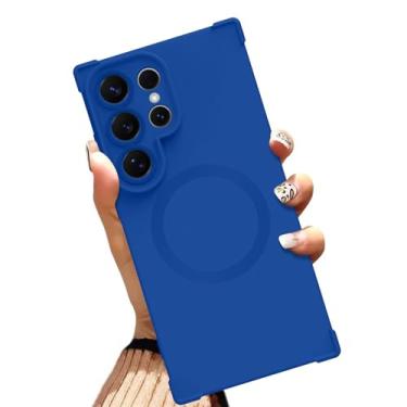 Imagem de AIGOMARA Capa magnética para Samsung Galaxy S25 Ultra de 6,9 polegadas [compatível com MagSafe] Capa protetora à prova de choque de TPU macio azul sólido com cantos reforçados à prova de choque para