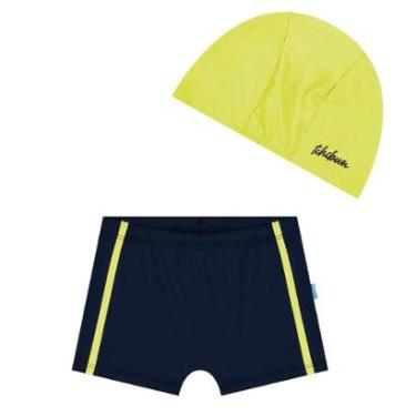 Imagem de Sunga Boxer Infantil Natação com Touca Proteção UV50+ Amarelo Neon Kamylus-Masculino