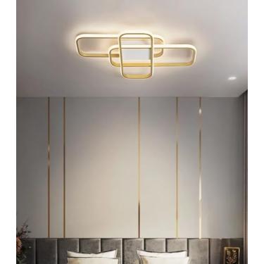 Imagem de Luminária de teto LED moderna para sala de estar, quadrada, com intensidade regulável, para quarto, com controle remoto, iluminação embutida para corredor, sala de jantar e escritório (Doura