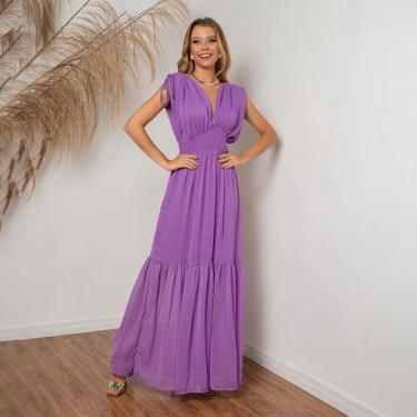 Imagem de Vestido susie longo chiffon feminino - Susie Modas, Roxo, M, 10 unidad