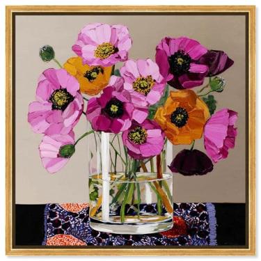 Imagem de Vaso de vidro I impressão em tela floral decoração de parede por Art Remedy, moldura dourada, 40,6 x 40,6 cm