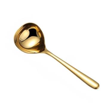 Imagem de Colher de sopa de tigela larga inoxidável com acabamento dourado design de utensílio de jantar confortável