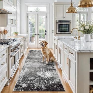 Imagem de Tapete antiderrapante lavável de 10 x 20 cm – Tapete boho recortado para entrada interna, cozinha, banheiro, corredor – Tapete largo floral fino de pelo baixo para quarto, sala de estar, escritório