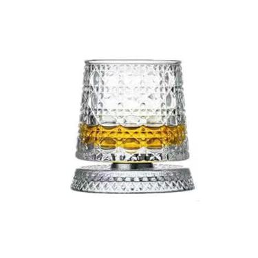Imagem de 360° Rotating Whiskey Glass Tumbler, Unique Spinning Old Fashioned Whiskey Glasses With Base, Diamond Textured Wine Glass, For Parties, Bars, Restaurants and Families (Style A)