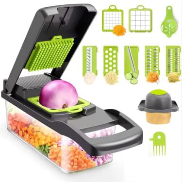Imagem de Fatiador Cortador de Legumes Multifuncional com 14 Peças, Lâminas de Inox, Recipiente Profissional de Armazenamento, Picador de Cebola, Frutas e Ralador de Vegetais,