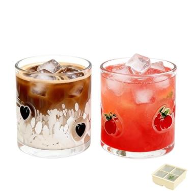 Imagem de Copos de vidro antropologia 2 peças de 400 ml Conjunto de copos de vidro fofos de suco de frutas e corações soprados à mão com 4 cubos de liberação de imprensa bandeja de gelo estética Patry designs à