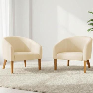 Imagem de Poltrona Sala Decorativa Kit 2 Stella Pé Madeira Trapézio Castanho Sin