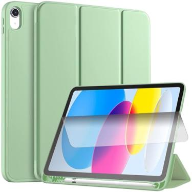 Imagem de YeaQuelior Capa para iPad (A16) 11ª/10ª geração (2025/2022) com suporte para lápis, capa fina para tablet com parte traseira de TPU macio, despertar/hibernar automaticamente, verde matcha