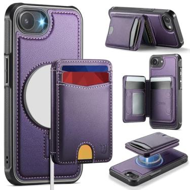 Imagem de Usroom Capa carteira para iPhone 16e compatível com Magsafe, suporte magnético 2 em 1 com bloqueio de RFID, suporte destacável, à prova de choque, capa para celular para iPhone 16e 6,1 polegadas, roxa