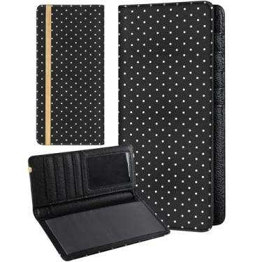 Imagem de Slohif Capa feminina para talão de cheques pessoais duplicados - porta-carteira para livro de cheques, flores pretas, lágrima lateral superior, Bolinhas pretas