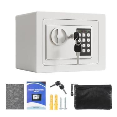 Imagem de Luocute Mini Cofre à Prova de Fogo Com Bolsa para Documentos, Cofre de Segurança de Metal Com de Alarme Duplo e Chave Sobressalente, para Documentos de Joias Em Dinheiro, Montado na (Branco Pérola)