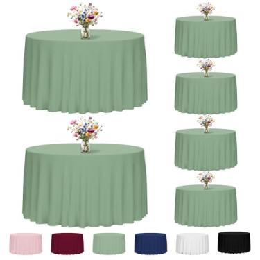 Imagem de Fixwal Toalha de mesa redonda verde sálvia de 300 cm, pacote com 6 toalhas de mesa redondas de tecido de poliéster laváveis para casamentos, festas, banquetes, jantares, eventos de aniversário