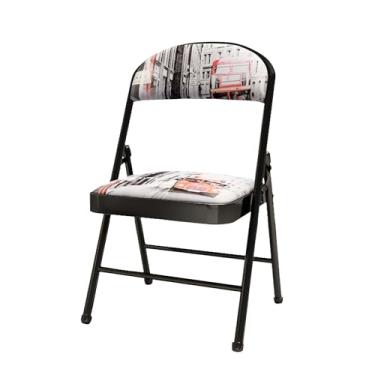 Imagem de Cadeiras dobráveis retrô com assento acolchoado, capacidade de 199 kg, aço leve, ideal para uso doméstico, escritório, uso interno e externo, solução de assento elegante e durável.