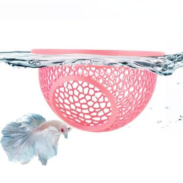 Imagem de sicutoz Couro Betta flutuante rosa e caverna de camarão – Rede de aquário impressa em 3D, anel de alimentação e local de descanso para peixes Betta, camarão e peixes pequenos (Eco-Safe PLA)