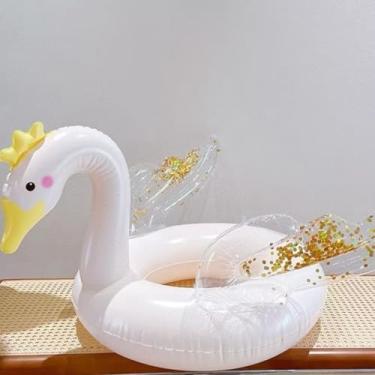 Imagem de Boia de Cisne Inflável para Crianças e Adultos - Tamanhos 70cm e 90cm, Flutuador Divertido para Piscina, Praia e Lago, Seguro e Durável para Lazer Aquático (70 CM)