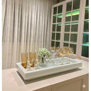 Imagem de Bandeja Branca Vidro Decoração Casa 50x30