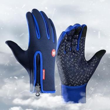 Imagem de Luvas de inverno para tela sensível ao toque masculinas e femininas, à prova de vento, à prova d'água, quentes, térmicas para ciclismo, caminhada, esqui, Azul marinho, XG