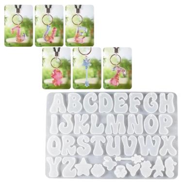 Imagem de Anlan-angel Moldes de chaveiro alfabeto com furo, 121 peças de moldes de silicone do alfabeto invertido para resina, letra, número, moldes de fundição epóxi, kit de fabricação de chaveiros com anel O