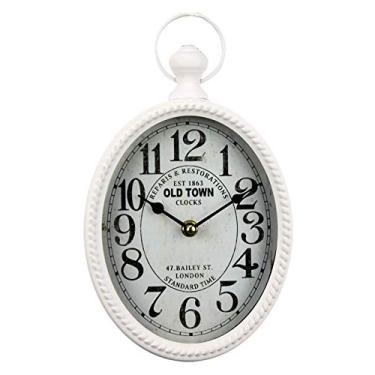 Imagem de U5GAAALPPQ9 Relógio de parede europeu retrô design oval relógio de parede antiquado retrô artesanato relógio de parede adequado para áreas públicas na sala de estar 30 cm, B (D)
