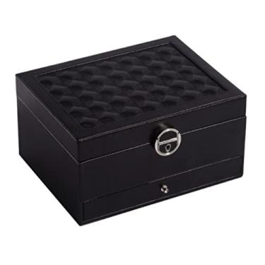 Imagem de Caixa de joias caixa de anel europeia grande capacidade caixa de armazenamento pulseira colar anel brincos caixa de joias presente de casamento organizador de joias (cor: preto, tamanho: 22 * 17 * 12