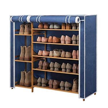 Imagem de 3FLQOOPP Sapateira sapateira, organizador de prateleira de sapatos de madeira 6-8 camadas extensível e empilhável montagem rápida pano poeira dormitório de estudante rack de acabamento de