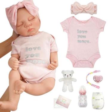 Imagem de Bebê Reborn Boneca Realista 48cm 100% Silicone Brastoy Conjunto de Rou